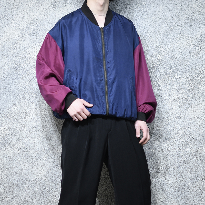switching design 2 tone silk blouson