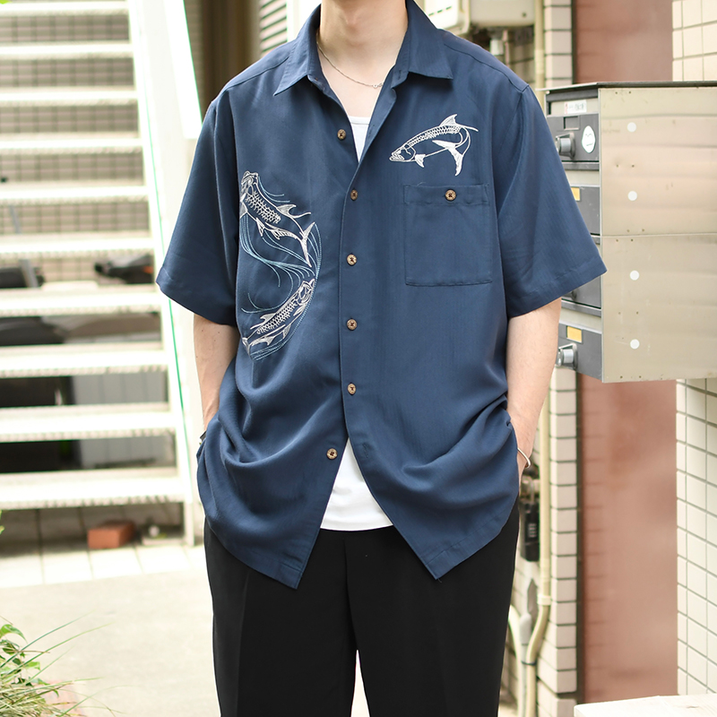 fish embroidery design rayon shirt