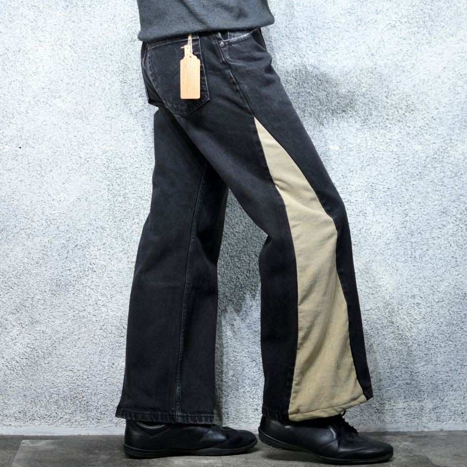 custom side corduroy MAVERICK black denim pants