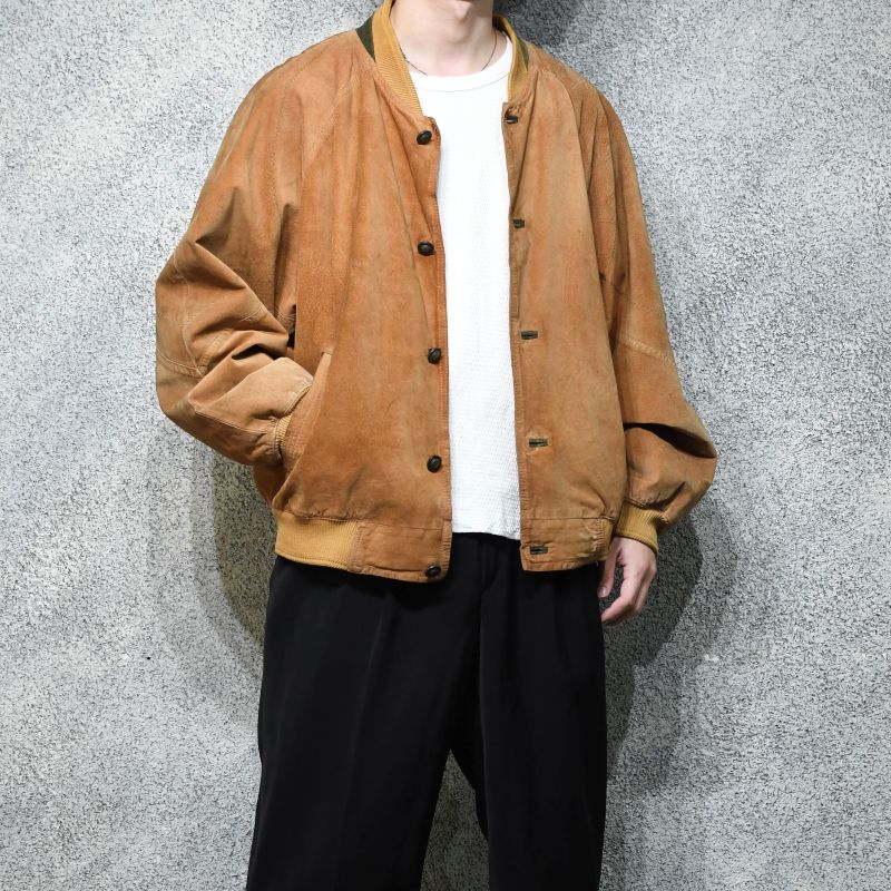 stitch design suede leather blouson